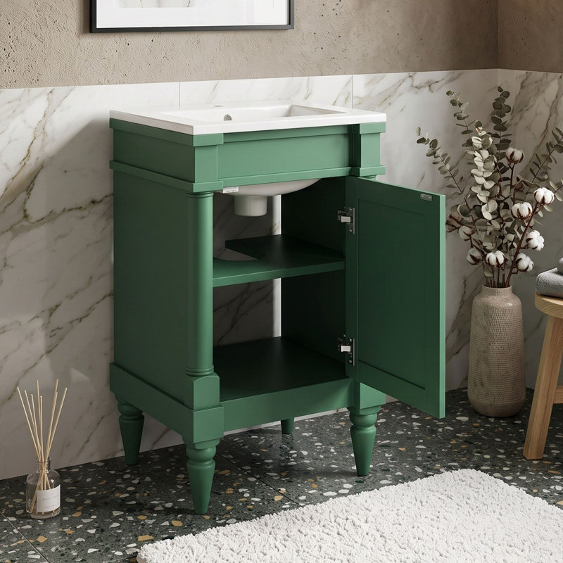 Meuble-lavabo autoportant avec lavabo en céramique et tablette réglable