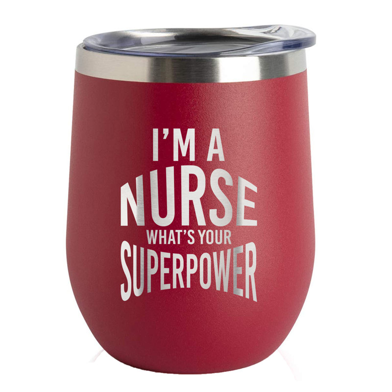 Décalques muraux sweetums « i is a infirmière quel est le superpower », gravé en acier inoxydable de 12 oz avec couvercle