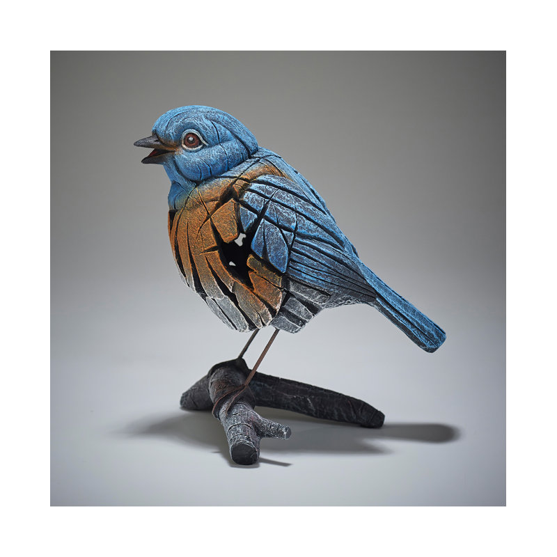 Azure and Ruby Resin Bluebird Sculpture for Indoor Decor