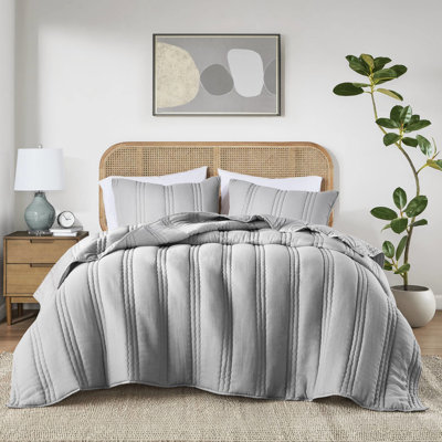 3 pièces de courtepointe pour gaze très grand / très grand grise, rembourrée de style matelassé en forme de rainure, motif froissé, - étiquetée, lavable à la machine, courtepointe, texturée et résistante, sécuritaire, lavable