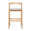 Tabouret de bar d'intérieur en bois d'hévéa, finition naturelle et revêtement beige, ensemble de 2