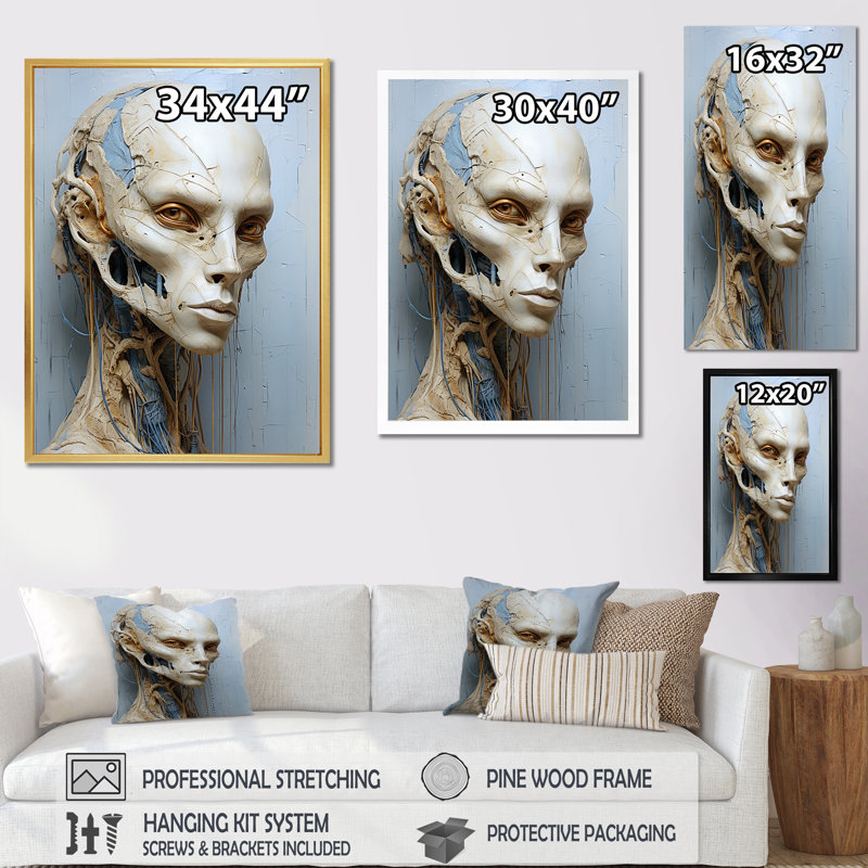 Minimalisme «Aliens Skull I», impressions sur toile Aliens, H 40 po x l 30 po x P 1,5 po, Cadre flottant doré