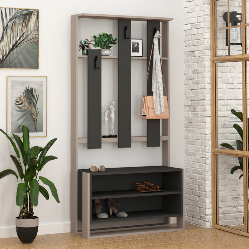 Cannes Hall Tree 90cm Wide with Bench and Shoe Storage, Light Mocha/Anthracite