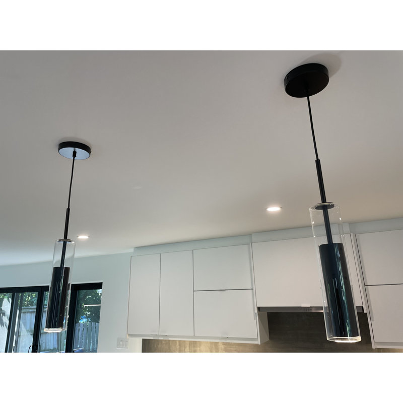 Black Cylinder LED Pendant Light with Transparent Glass Shade