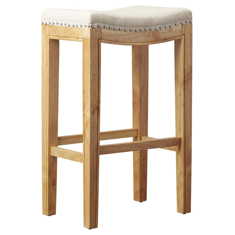 Eliana Upholstered 30'' Bar Stool with Solid Wood Frame, Natural, Counter Stool (30" Seat Height)