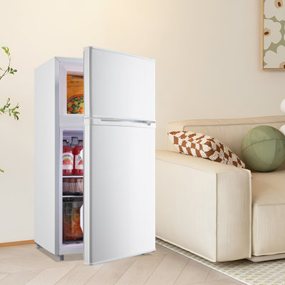 WANAI 3.5 Cu.Ft Mini Fridge with Freezer, Compact Refrigerator for Office, Dorm, Apartment, 7-Level Adjustable Thermostat, 2 Removable Shelves and Bakset, Small Fridge