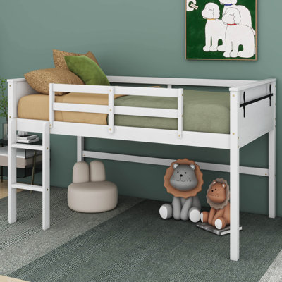Perine Wood Loft Bed with Hanging Clothes Racks