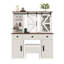 Bureau de coiffeuse 43,3 po avec miroir éclairé, ensemble de coiffeuse avec tabouret de rangement et station de charge, coiffeuse avec porte de grange coulissante, 3 tiroirs et 4 armoires, beige-44239287