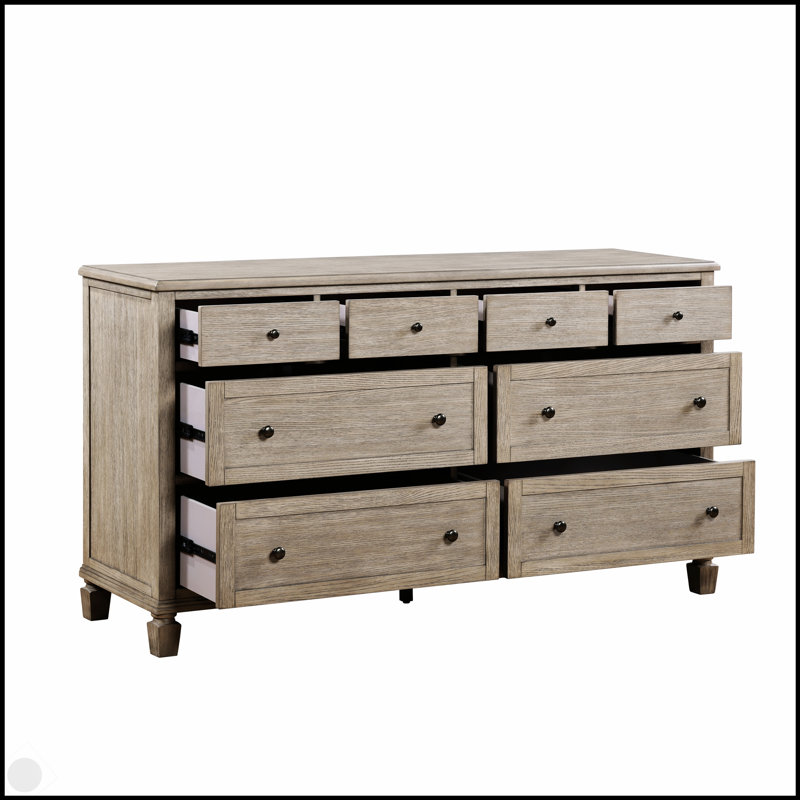 Commode transitionnelle classique à 8 tiroirs au fini gris chêne, solution de rangement durable et élégante pour toute chambre à coucher