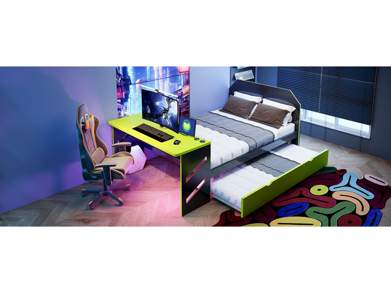 Full Size Wood Daybed With Twin Size Trundle,Desk And USB,Green