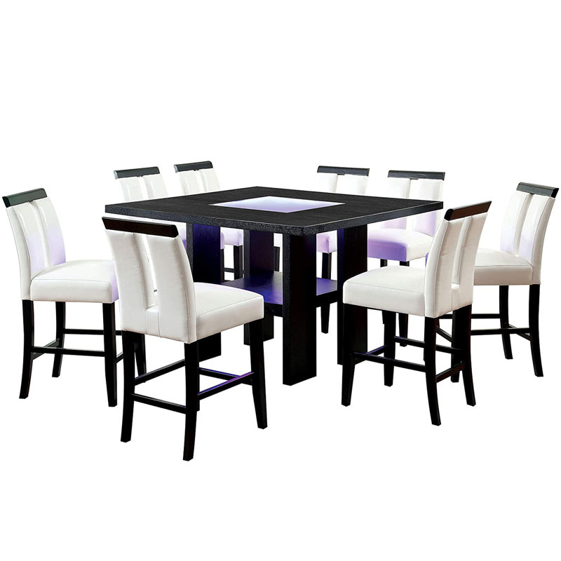 Set of 2 Chairs Black And White Leatherette Beautiful Padded Counter Height Chairs Slit Back Design Kitchen Dining Room Furniture