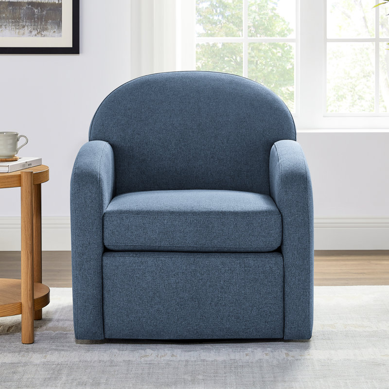 Blue Swivel Chair, 360 Degree Mechanism, Coil Spring Seats, Removable And Reversible Seat Cushion, No Assembly Required, Modern Style, Hemp Like Fabric, Soft Lustre Chair With Swivel, Fabric A