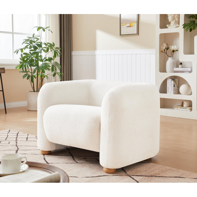 Aurae 40.25" Oversized Upholstered Modern Barrel Accent Chair, Tool-Free Assembly, Beige