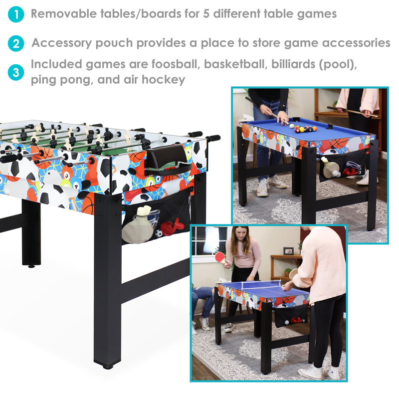 Multicolor 45-Inch 5-in-1 Multi-Game Table with Billiards, Foosball, Ping Pong, Hockey, and Basketball