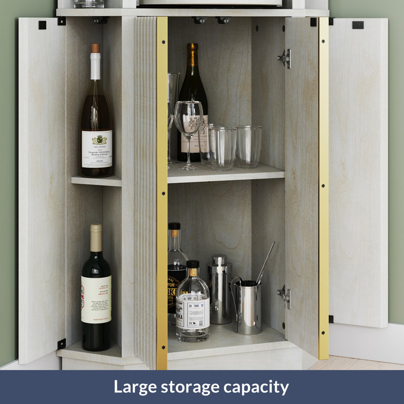 White Sand 68" Corner Bar Cabinet with Rotating Wine Rack