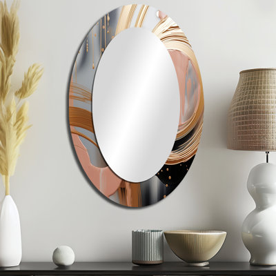 Abstrait abstrait or et rose encre liquide V - Miroir mural moderne ovale