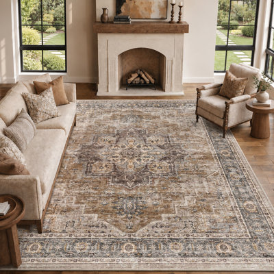 Washable Vintage Area Rug, Ultra-Soft Non-Slip Distressed Low Pile Carpet
