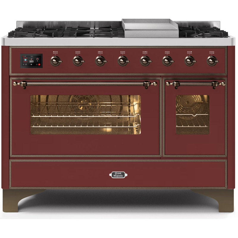 Majestic II 48" 5.02 cu. ft. Freestanding Dual Fuel Range with Griddle, Liquid Propane, Burgundy/Bronze