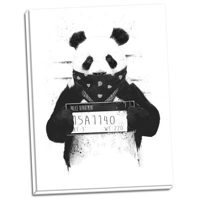 Bad Panda Black And White Panda Bear Mugshot by Balazs Solti - Graphic Art on Canvas