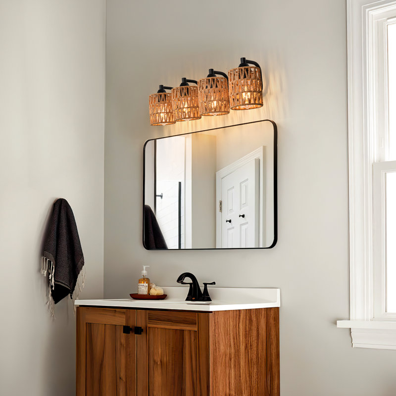 Éclairage pour meuble-lavabo en rotin, 4