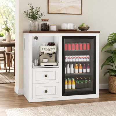 Armoire-bar Farmhouse, espace de réfrigérateur à tablette coulissante, blanc