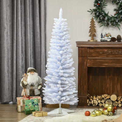 Arbre de Noël artificiel enneigé 5 pi avec forme de crayon, branches réalistes, blanc