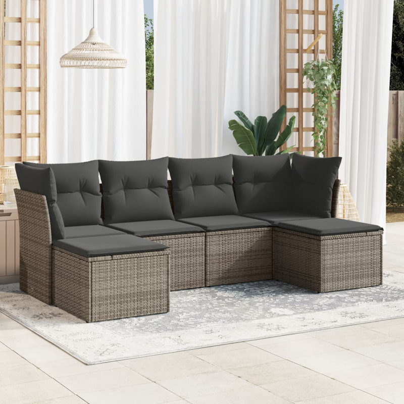 Vidaxl Garden Sofa Set PE Rattan, Powder-Coated Steel 6 Piece