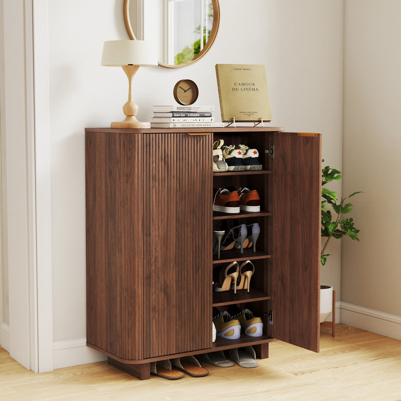 31.5" W 5-Tier Shoe Cabinet, Walnut