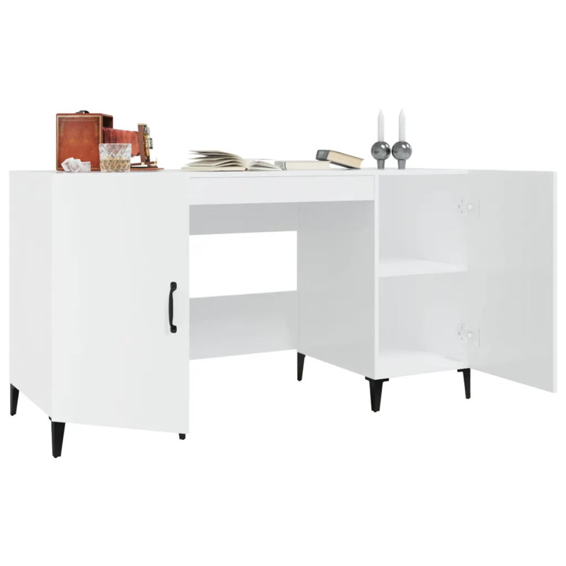 Korhan Computer Desk, High Gloss White/Black
