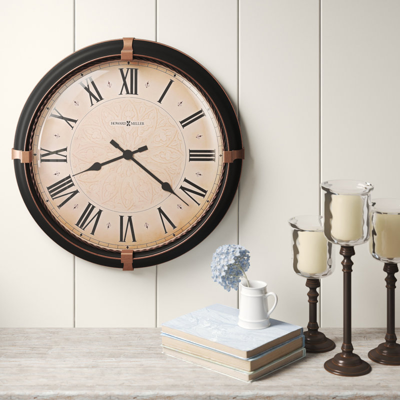 Atwater Modern & Contemporary Oversized Wall Clock, Dark Rubbed Bronze Metal Frame with Twisted Ring and Roman Numeral Dial