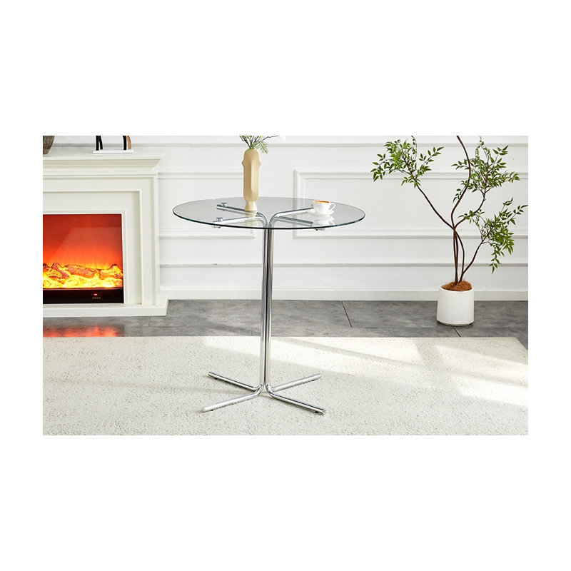 36" Round Tempered Glass Bar Table with Silver Chrome Four-Claw Base, Silver