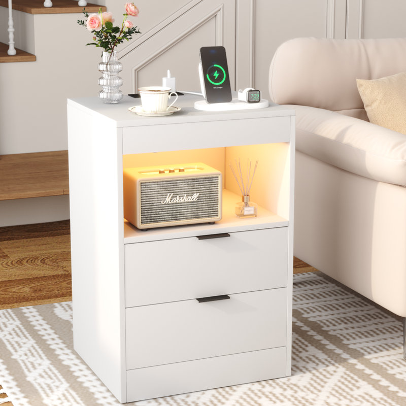 40cm W Manufactured Wood Bedside Table, White/Black
