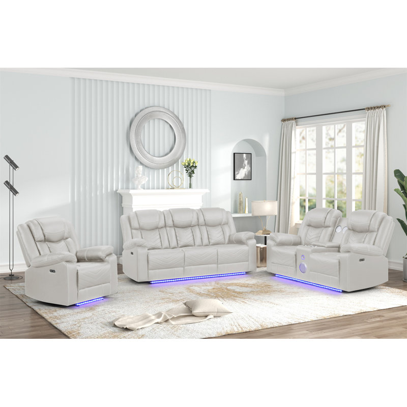 Challenger Modern Contemporary LED Power Recliner Chair Made With Wood And Metal Frame In Beige, Beige