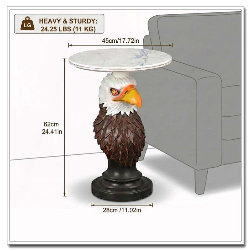 Accent Table Animal Statue End Tables, Brown + Antique White-Eagle