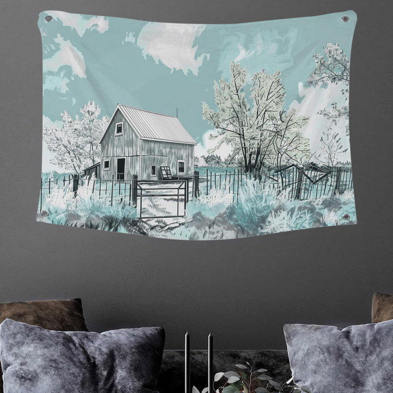 Tapisserie murale paysage de ferme - décoration murale nature, H 50 po x l 60 po
