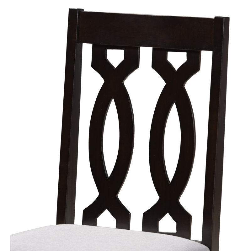 45.47cm H Polyester Blend Upholstered Cross Back Side Chair in Grey/Espresso Brown, Grey