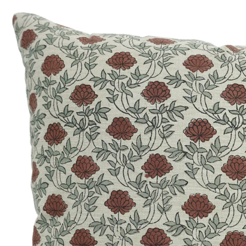 Artisan Floral Block Print Cushion Cover Boho Style Decorative Pillowcase for Living Room & Bedroom, Square, Gray/Red Floral
