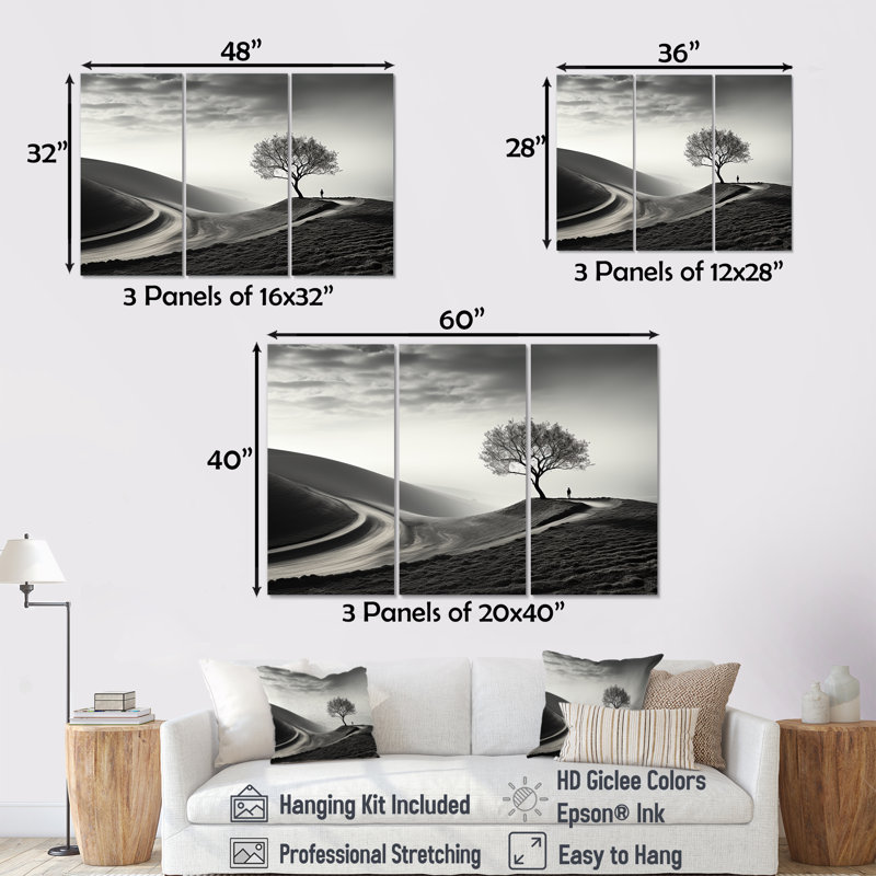 «Black and White Solitude Tree», ensemble de reproductions d'art mural, H 40 po x l 60 po x P 1 po