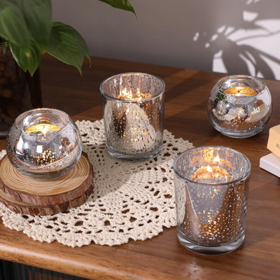 30pcs Assorted Silver Votive Candle Holders, Large Table Decorations Wedding Centerpieces for Tables, Speckled Mercury Glass Votive & Tealight Candle Holders for Party Supplies, Home Decor