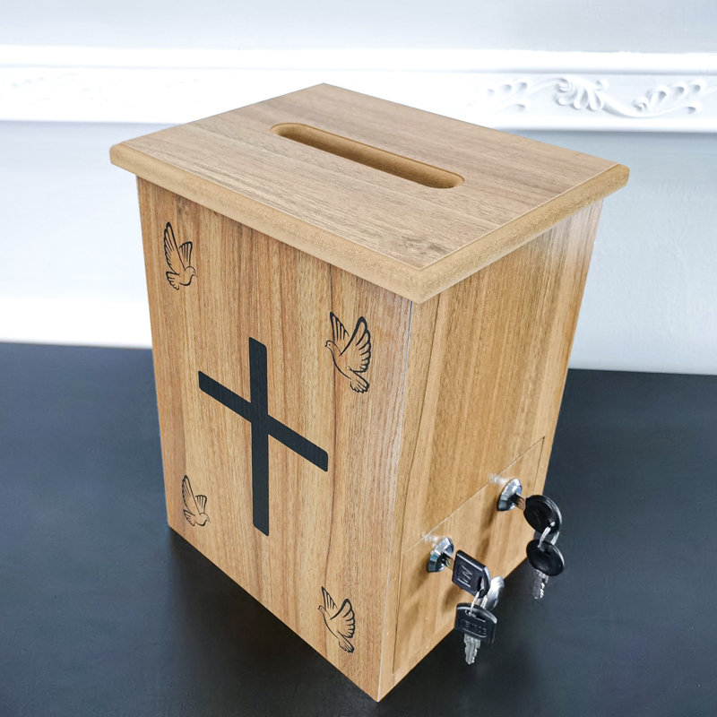 FixtureDisplays Engineered Wood Tithes Offering Box Cross 