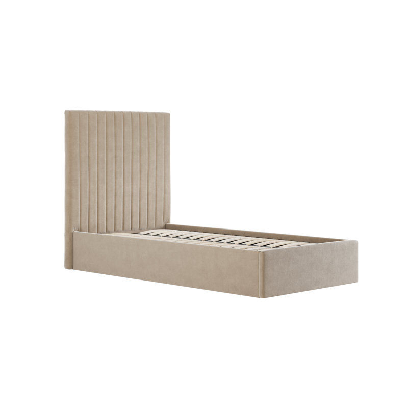 Hucksley Tall Upholstered Bed Frame, Beige, Single (3')