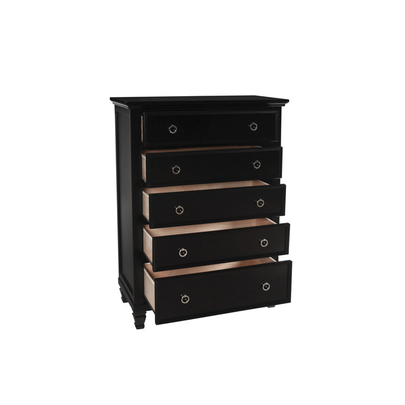 Felder 5-Drawer Solid Wood Chest, Black