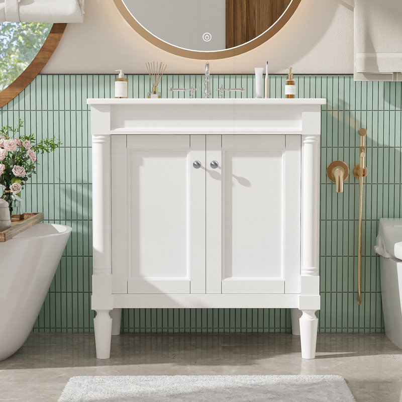 Meuble-lavabo 30 po avec lavabo en céramique, White