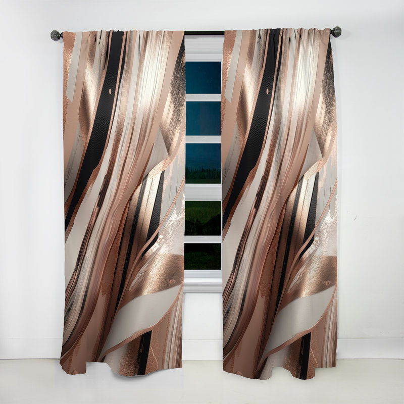 Pawnee - Rose Gold Embracing Essence Of Lines I - Modern Velvet Curtain - Room Darkening - 1 panel, 52" W x 95" L