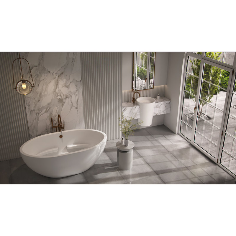 Newport 72" x 40" Freestanding Soaking Acrylic Bathtub, Biscuit