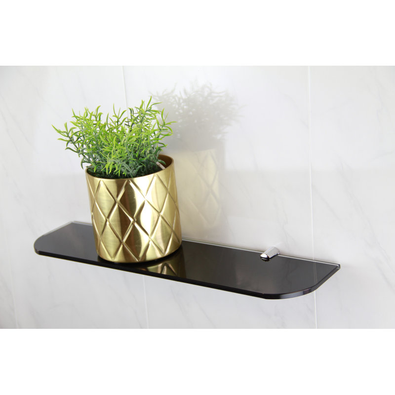 Fanni Glass Floating Shelf with Adjustable Shelves, 0.6cm H x 40cm W x 10cm D, Black