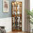 72"h Oak Curio Cabinet With Lights, Mirrored, Adjustable Shelf Unit 6 Shelves,-801753790