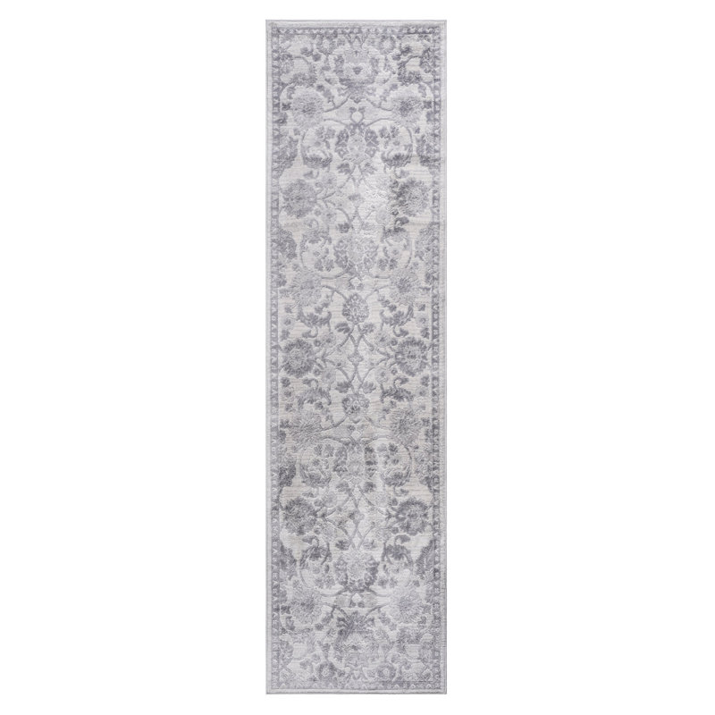 Tapis tissé et tissé en gris / argenté, 2 x 8 - sans perte de poils, teinté, rehausse l'unité de vie, la chambre à coucher, la salle à manger, le bureau, le style gris / argenté / teinté, ajoute un look élégant au salon