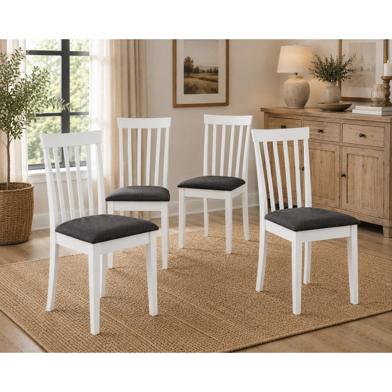 Ensemble de 4 chaises de salle à manger en bois Kazuha - Chaise d'appoint rembourrée moderne pour la cuisine, Blanc
