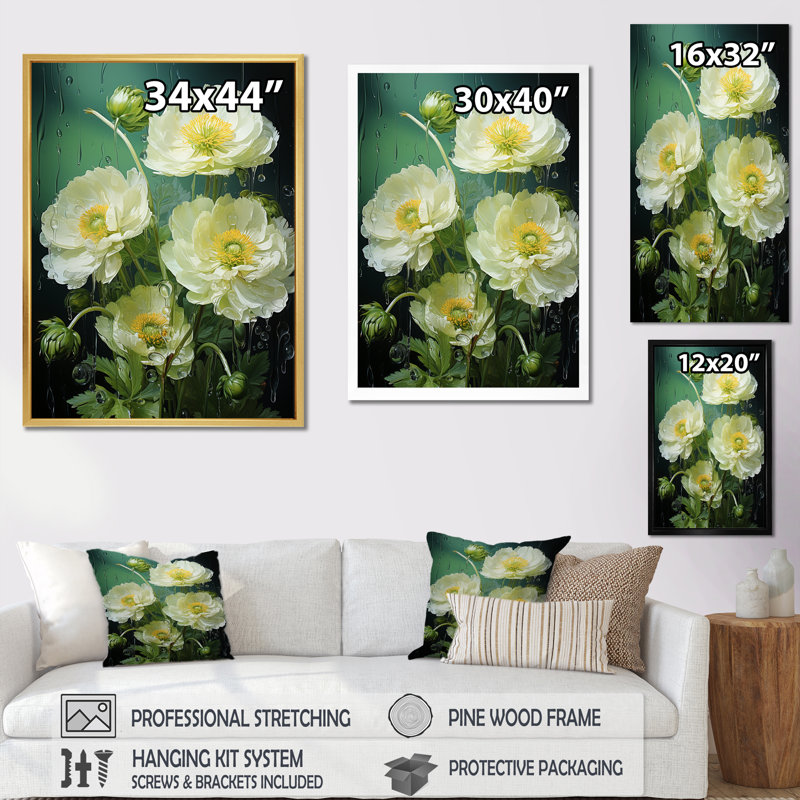 «Green Buttercups Realistic Radiance I», reproduction sur toile, Cadre naturel flottant, H 40 po x l 30 po x P 1,5 po
